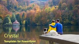  Presentation with lake dock - Presentation design consisting of couple-with-dog-sitting background and a tawny brown colored foreground