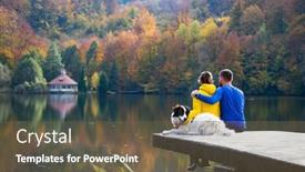  Presentation with lake dock - Cool new slide deck with couple-with-dog-sitting backdrop and a tawny brown colored foreground