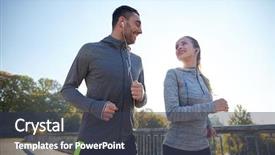  Presentation with lifestyle - Colorful PPT theme enhanced with couple with earphones running outdoor backdrop and a tawny brown colored foreground