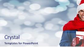  Presentation with christmas new year frame banner - Slide set having couple with envelope over christmas background and a sky blue colored foreground