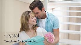  Presentation with gift of love - Cool new PPT theme with couple with flowers and gift backdrop and a  colored foreground