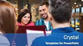  Presentation with restaurant pub menu - Cool new presentation theme with couple with friends and menu backdrop and a ocean colored foreground