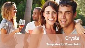  Presentation with friends eating and drinking wine - Theme featuring couple with friends drinking wine background and a coral colored foreground
