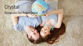  Presentation with globe - Cool new PPT theme with couple with globe making plans backdrop and a  colored foreground