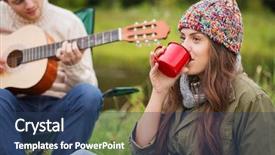  Presentation with rural tourism people adventure - PPT layouts featuring couple with guitar in camping background and a  colored foreground