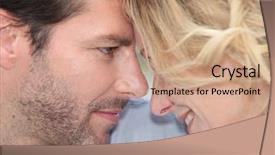  Presentation with heads - Colorful PPT layouts enhanced with couple-with-heads-together backdrop and a coral colored foreground