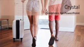  Presentation with luggage - PPT theme consisting of rear view american - detail of couple with luggage background and a coral colored foreground