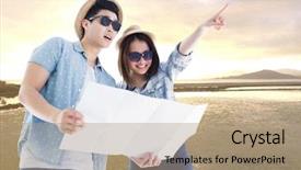  Presentation with indonesia map - Colorful presentation theme enhanced with couple with map against river backdrop and a  colored foreground