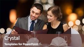  Presentation with christmas holidays - Colorful slide deck enhanced with couple with menus at restaurant backdrop and a tawny brown colored foreground