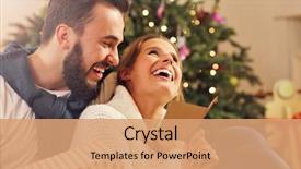  Presentation with what idea present by the picture - Theme enhanced with couple with present over christmas background and a coral colored foreground