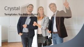  Presentation with estate - Amazing presentation theme having couple with real-estate agent visiting light contemporary house backdrop and a coral colored foreground