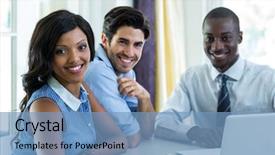  Presentation with real estate growth - Presentation theme with agents negociation - portrait of happy couple background and a  colored foreground