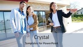  Presentation with real estate - PPT theme enhanced with couple with real-estate agent background and a teal colored foreground