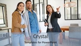  Presentation with real estate - PPT theme featuring couple with real-estate agent background and a light blue colored foreground