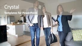  Presentation with real estate prices - Amazing PPT theme having couple with real-estate agent backdrop and a gray colored foreground