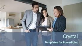  Presentation with real estate - Beautiful slide deck featuring couple with real-estate agent backdrop and a ocean colored foreground