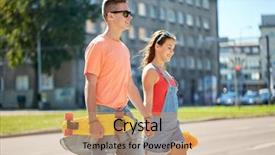  Presentation with city people walking - PPT theme enhanced with couple with short modern cruiser background and a coral colored foreground
