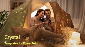  Presentation with kids and technology - Amazing PPT theme having couple with smartphone in kids backdrop and a tawny brown colored foreground