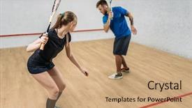  Presentation with club training - Theme with couple with squash rackets indoor background and a coral colored foreground