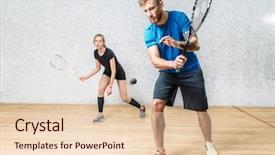  Presentation with club training - PPT layouts enhanced with couple with squash rackets indoor background and a lemonade colored foreground
