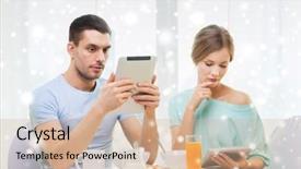  Presentation with food technology - PPT layouts with couple with tablet pc computer background and a coral colored foreground