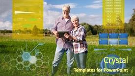  Presentation with computer agriculture - Audience pleasing PPT layouts consisting of couple with tablet pc computer backdrop and a tawny brown colored foreground