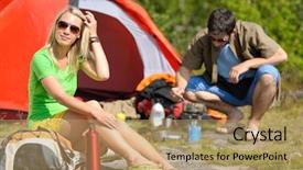  Presentation with tent - Theme with happy camping couple with tent background and a  colored foreground