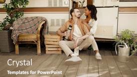  Presentation with camping - Slides with couple-with-thermos-in-rv background and a coral colored foreground