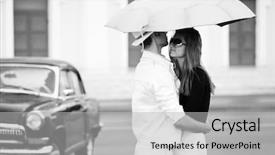  Presentation with umbrella - Beautiful slide deck featuring couple with umbrella in love backdrop and a light gray colored foreground