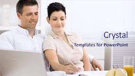  Presentation with planning - Colorful presentation enhanced with couple working at home office planning on paper backdrop and a sky blue colored foreground