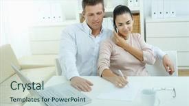  Presentation with home office - Beautiful presentation featuring couple working on laptop computer at home office happy smiling woman calling on mobile phone backdrop and a sky blue colored foreground