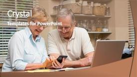  Presentation with senior couple - Slides enhanced with couple working out their bills background and a coral colored foreground