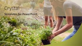  Presentation with home garden - Slide deck with couple-working-outdoors-in-garden background and a coral colored foreground