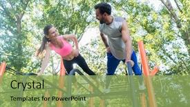  Presentation with workout - Beautiful PPT theme featuring couple workout in a calisthenics backdrop and a seafoam green colored foreground