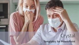  Presentation with paperwork - Audience pleasing presentation theme consisting of couple-worried-about-paperwork-discuss backdrop and a light blue colored foreground