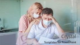  Presentation with bank - Amazing theme having couple-worried-about-unpaid-bank backdrop and a light blue colored foreground