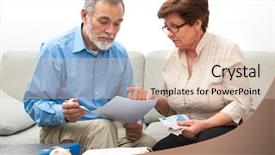  Presentation with active seniors senior couple - Presentation design enhanced with couple worrying about their money background and a lemonade colored foreground