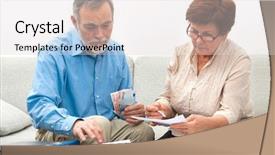  Presentation with how to save waster in current situation - Colorful presentation enhanced with couple worrying about their money backdrop and a light gray colored foreground