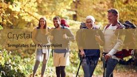  Presentation with couples hiking - Audience pleasing PPT layouts consisting of couples-at-good-mood backdrop and a gold colored foreground