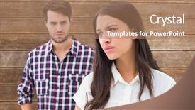  Presentation with wooden cross against the sky - PPT theme consisting of couples fight - angry brunette not listening background and a coral colored foreground