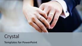  Presentation with wedding rings - Colorful slide deck enhanced with couple's hands with wedding backdrop and a light gray colored foreground