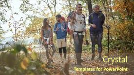  Presentation with couples hiking - Colorful PPT theme enhanced with couples-hiking-at-the-woods backdrop and a tawny brown colored foreground