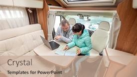  Presentation with caravan - Presentation theme featuring couples-in-rv-camper-looking background and a coral colored foreground