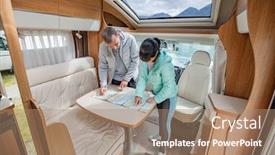  Presentation with caravan - Colorful presentation enhanced with couples-in-rv-camper-looking backdrop and a coral colored foreground