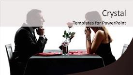  Presentation with lovers - Slide set with couples lovers dinning in silhouettes on white background background and a light gray colored foreground