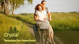  Presentation with young happy couple - Cool new presentation theme with couples relationships - happy young couple riding backdrop and a tawny brown colored foreground