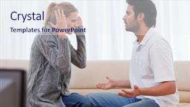  Presentation with living room - Beautiful presentation theme featuring couples relationships - young couple arguing in their backdrop and a sky blue colored foreground