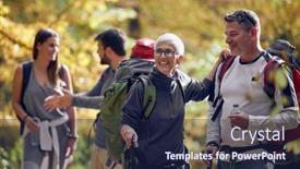 Presentation with couples hiking - Presentation having couples-taking-a-break background and a navy blue colored foreground