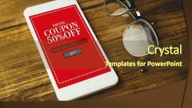  Presentation with coupon - Slide deck featuring coupon - high angle view of cellphone background and a tawny brown colored foreground