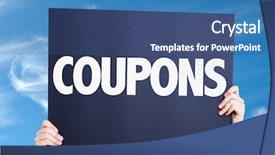  Presentation with coupon - PPT theme having coupons card with sky background background and a ocean colored foreground